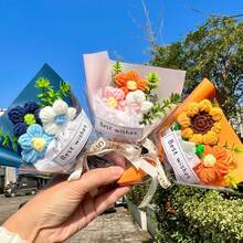 Handmade Mini Knitted Flower Bouquet, Creative Gift For Teachers' Day, Friends, Everlasting Floral Arrangement