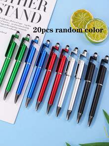 10pcs Minimalist Metal-Color Stylus Ballpoint Pens, Practical Stationery With Phone Stand