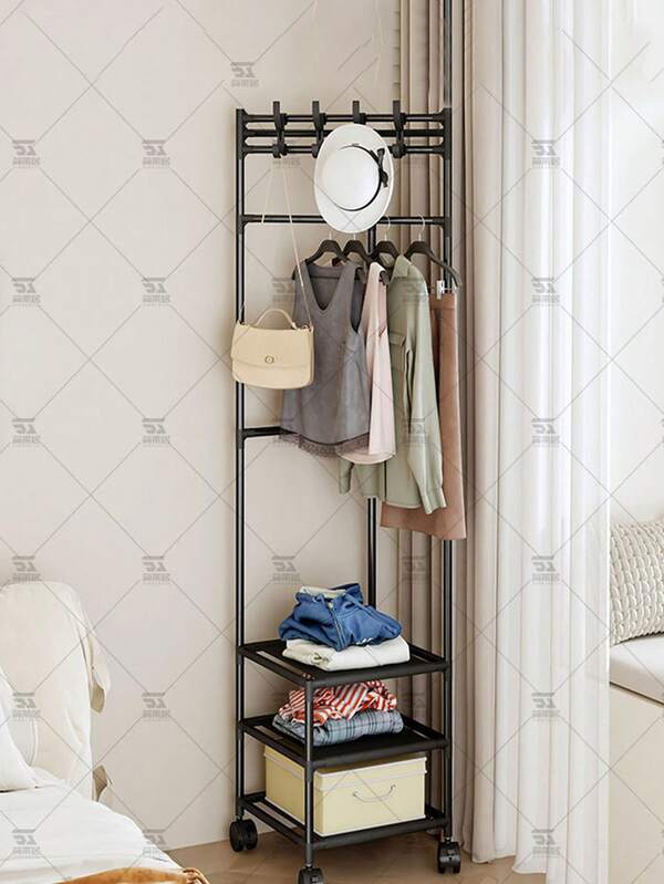 A Black Triangular Shoe And Hat Rack With Wheels And Sliding Tracks, Equipped With Wheels And Sliding Tracks, Is Convenient To Move And Comes With A Retractable Hook. It Is A Holiday Gift For Christmas, Valentine's Day, Thanksgiving, Halloween,It Can Effectively Store Shoes, Hats, And Other Items In The Home