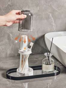 新款带防尘盖的牙刷架。带沥水和收纳功能的牙刷杯架，家用。多功能牙科工具架，多功能塑料牙刷牙膏架套装，落地式，带防尘盖和沥水功能，家用。 - 彩色 - 查看 7