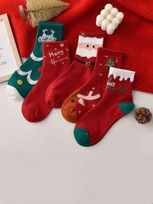 5 pares de calcetines navideños para hombres/mujer, calcetines de tubo medio para otoño e invierno, calcetines de regalo de Navidad para parejas