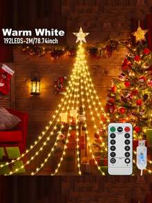 1 pièce de lumière de Noël intérieure et extérieure OSIDEN avec télécommande - Guirlande lumineuse de haute qualité alimentée par USB (192 LED/282 LED en option), indice de protection IP44 contre l'eau, 8 modes d'éclairage (constant, clignotant, dégradé, orage), télécommande infrarouge, décoration étoile au sommet convenant pour Noël, décorations de Noël pour la maison, décoration de pièce en hiver