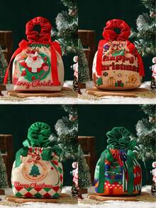 4 PIEZAS Bolsas de regalo con cordón navideñas, bolsas de caramelos navideñas, bolsas de terciopelo reutilizables de Papá Noel para envolver regalos de Navidad, bolsas de regalo para regalos de fiesta, decoración y obsequios