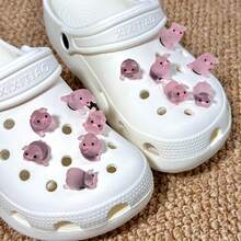 6 件可爱小猪小雕像鞋饰套装 - 多功能时尚塑料配件，适用于木屐和凉鞋，非常适合个性化您的鞋类、鞋类装饰|俏皮设计|耐用塑料 - 淺粉色 - 查看 3
