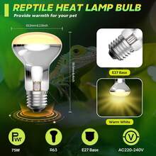 75W Reptile Heating Lamp, E27 Base, Simulates Natural Sunlight, Dimmable, Suitable For Chickens, Puppies, Maned Lizards, Lizards, Turtles, Snakes And Other Reptiles To Bask