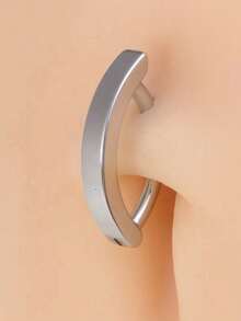1pc Stainless Steel Plain Navel Ring, Unisex Simple & Fashionable Body Piercing Jewelry - Silver - View 12