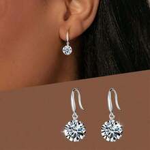 MONALLY 1pair Elegant Silver Cubic Zirconia Drop Earrings Glitter Style Women's  Parties - 耳環 - 查看 1