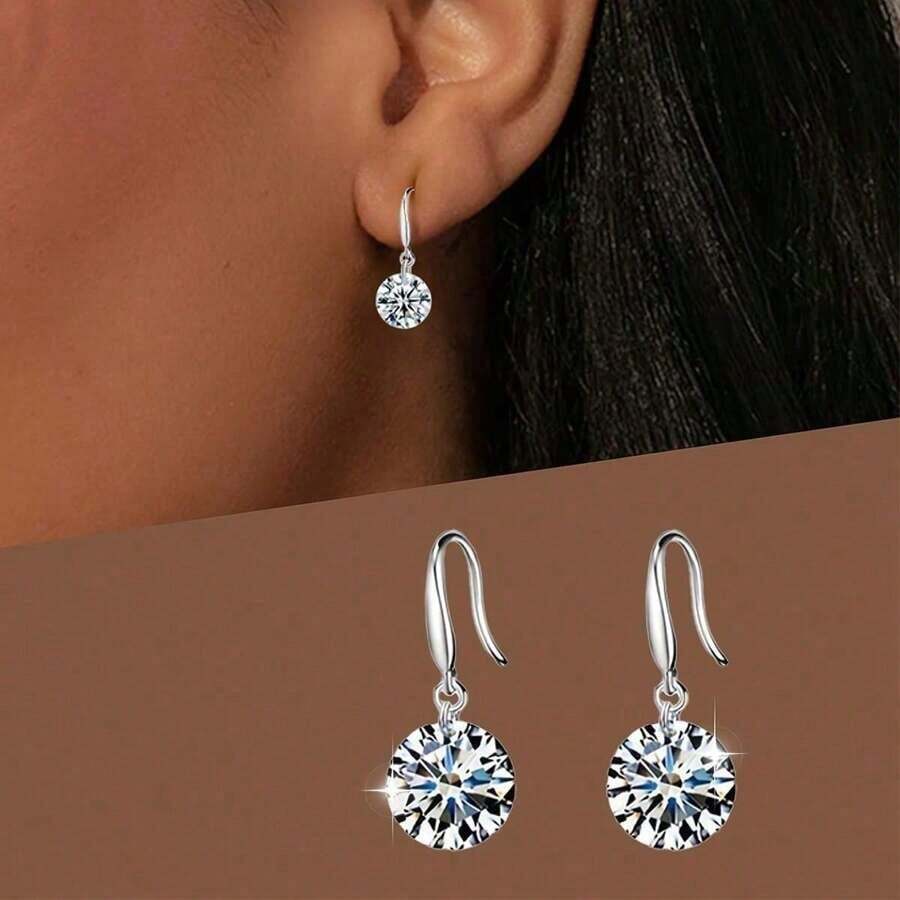 MONALLY 1pair Elegant Silver Cubic Zirconia Drop Earrings Glitter Style Women's  Parties - 耳環 - 查看 1