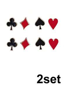4件套创新扑克主题翻转式颈针/胸针套装，时尚金属合金别针、徽章和颈针装饰配件，男女皆宜，圣诞礼物 - 彩色 - 查看 13