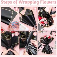 118Pcs Flower Bouquet Wrapping Paper Kits, 30 Sheets White Waterproof Floral Wrapping Paper 2 Rolls Ribbon 36 Gold Butterfly 50 Flower Pins For Wedding Birthday Florist Supplies Packaging - 黑色 - 查看 4