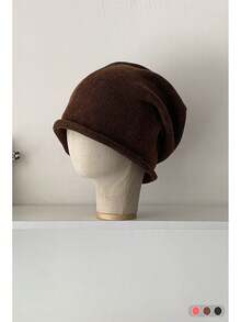 Bow Drawstring Design Knitted Beanie Hat, Warm Ear Protection, Autumn/Winter, Streetwear Chic Style, Handmade Knitted Pumpkin Hat, Thermal Lined For Warmth