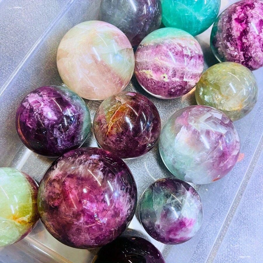 1pc Rainbow Fluorite Crystal Ball - Vibrant Watermelon-Shaped Natural Gemstone Decor, Home Accents And Unique Gift Idea