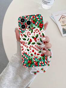 1 pieza Funda de teléfono a prueba de golpes con diseño navideño de TPU blanco y 1 pieza Correa de teléfono con cristales rojos y verdes y perlas falsas, compatible con/a juego con fundas de teléfono para Android///OPPO/Galaxy A51 4G/Galaxy A52/A52s 5G/Galaxy S23 Ultra/Galaxy A13 4G/Galaxy A12/Galaxy S22 Ultra/OPPO A54/Galaxy A54/Galaxy A04E/Galaxy A05S/Galaxy A34/Galaxy S24 Ultra 5G/Redmi Note 13/Galaxy A14/Galaxy A32 4G