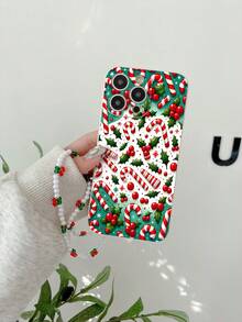 1 pieza Funda de teléfono a prueba de golpes con diseño navideño de TPU blanco y 1 pieza Correa de teléfono con cristales rojos y verdes y perlas falsas, compatible con/a juego con fundas de teléfono para Android///OPPO/Galaxy A51 4G/Galaxy A52/A52s 5G/Galaxy S23 Ultra/Galaxy A13 4G/Galaxy A12/Galaxy S22 Ultra/OPPO A54/Galaxy A54/Galaxy A04E/Galaxy A05S/Galaxy A34/Galaxy S24 Ultra 5G/Redmi Note 13/Galaxy A14/Galaxy A32 4G