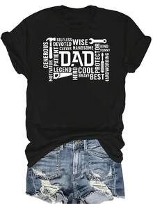 Camiseta con patrones interesantes para mujer y unisex, de verano, casual, transpirable, con cuello redondo, manga corta, estilo urbano y versátil, adecuada para adolescentes y adultos - Negro - Ver 1