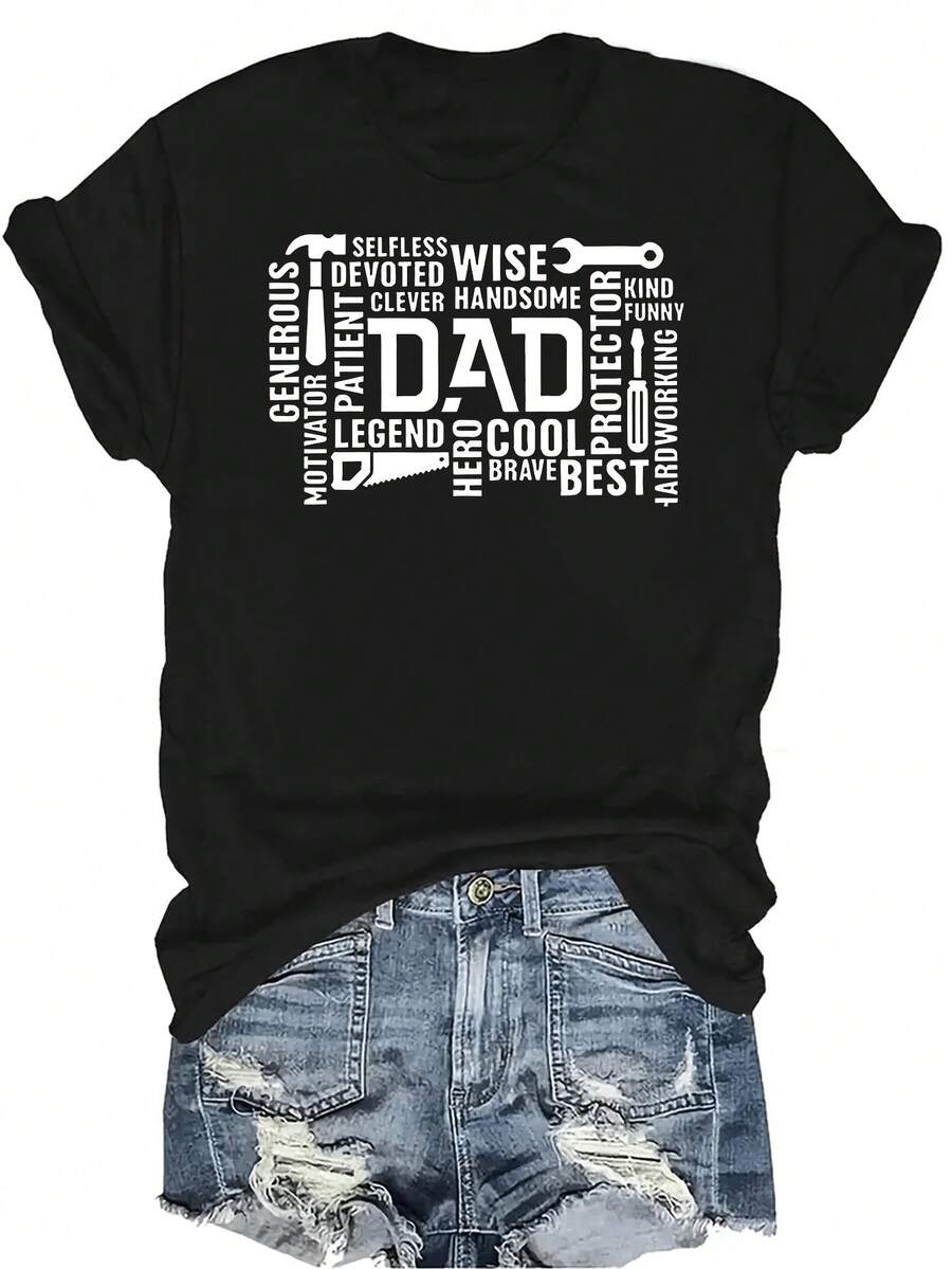 Camiseta con patrones interesantes para mujer y unisex, de verano, casual, transpirable, con cuello redondo, manga corta, estilo urbano y versátil, adecuada para adolescentes y adultos - Negro - Ver 1