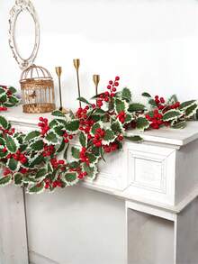 1 pieza Guirnalda de Navidad artificial - Flores y enredadera de bayas realistas con hojas verdes, fácil de colgar, perfecto para un ambiente festivo - Ideal para Navidad, aniversario, boda, cumpleaños, decoración de arcos y paredes