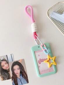 2 Peças Suporte de Cartão Pendente de Estrela, Suporte de Cartão de Acesso com Tampa Deslizante, Suporte de Cartão de Estrela de 3 Polegadas, Capa Protetora de Foto de Ídolo INS, Capa Protetora de Foto DIY Pendente de Estrela com Cordão, Armazenamento de Cartão de Identificação (Estilo de Cartão Aleatório)