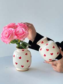 1 Stück Mini Dopamin Vase, Keramikmaterial mit rundem Mund, farbiger Rand, Herzdesign, elegante Heimdekoration Tischpflanze, hohe Ästhetik, minimalistischer moderner Stil, Mini-Dekoration geeignet für Hochzeit, Party, Zuhause, Büro, Hotel, Wohnzimmer, Feiertags-Raumdekoration Blumenvase Glasvase - Verschiedenfarbig - Übersicht 4