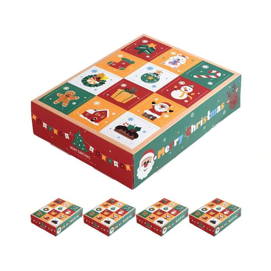 5 Piezas/Sets Cajas de regalo creativas de Navidad Cajas de regalo de 12 compartimentos Caja de calendario de adviento Perforada con el dedo Cajas de Navidad para regalos DIY Feliz fiesta de Navidad - Multicolor - Ver 1