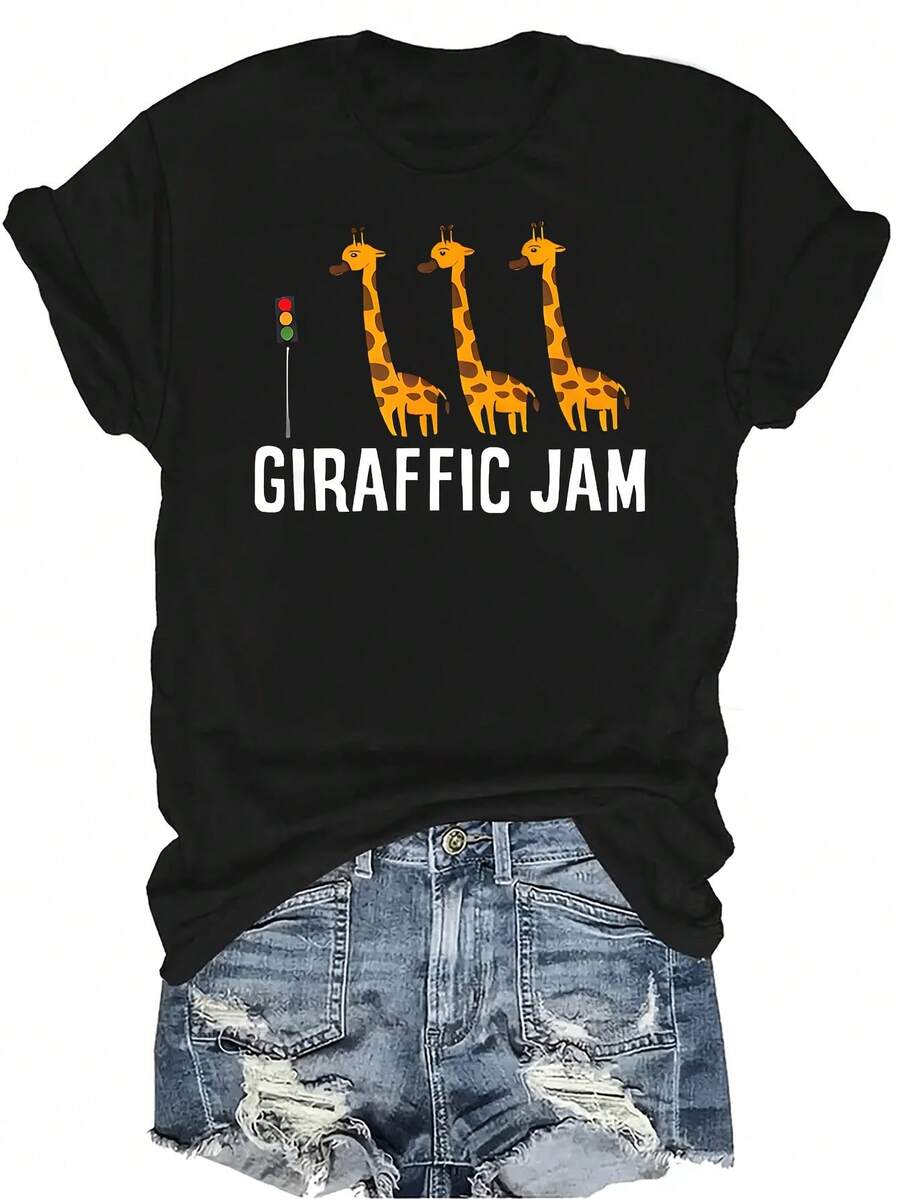 Camiseta con patrones interesantes para mujer y unisex, de verano, casual, transpirable, con cuello redondo, manga corta, estilo urbano y versátil, adecuada para adolescentes y adultos - Negro - Ver 1