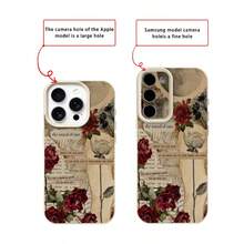 1pc Vintage Red Rose Book Page Collage Elegant Pattern TPU Phone Case Compatible With IPhone