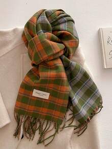 1 buc Eșarfă Unisex din Lână Artificială Groasă în Carouri, Stil versatil, Stil Colegial, cu Ciurele, Potrivită pentru Toamnă/Iarnă - Multicolor - Vizualizare 3