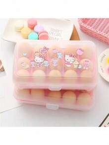 Sanrio Boîte de rangement pour œufs Sanrio (autorisée) Boîte de rangement pour œufs réfrigérée avec 15 boîtes en plastique résistant aux chocs, portable, pour la conservation des aliments. Boîte de rangement pour œufs, décoration de la maison, stockage pour fête et Noël