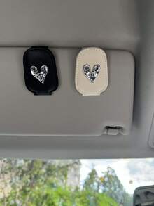 磁性汽车遮阳眼镜夹 - 可爱雏菊设计，爱心风格时尚眼镜带强磁支架，汽车配件（黑色），汽车配件 | 趣味设计 | 磁性固定，汽车时尚眼镜夹 - 彩色 - 查看 6