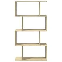 Estante divisor de ambientes de 4 niveles Larryhot en roble Sonoma, 70 x 24 x 129 cm, resistente y duradero, fácil de montar, estilo decorativo, adecuado para guardar adornos, figuras, libros, artículos pequeños, etc. - Marrón - Ver 5