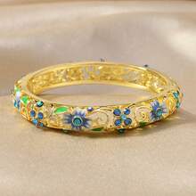 1pc Luxurious And Gorgeous National Style Cloisonné Oil-Dripping Lucky Four-Leaf Clover Single-Layer Bracelet, Fashionable, Elegant And High-End, Suitable For Girls To Wear Daily When Going Out, And Also A Surprise Gift For Family And Friends - 彩色 - 查看 3