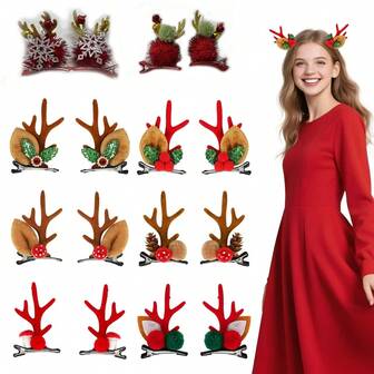 قطعة واحدة من مشبك شعر بقرون غزال عيد الميلاد - مشبك شعر بقرون غزال جميل، مناسب لإكسسوارات الشعر للنساء والفتيات، مثالي لحفلات عيد الميلاد والاحتفالات العطلات، ديكورات عيد الميلاد، ديكورات عيد الميلاد وديكورات المنزل للحفلات، عيد الميلاد