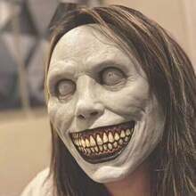 1 pieza Máscara de Demonio Sonriente (QMR), Máscara de Disfraz Aterrador, Máscara de Látex de Demonio de Ojos Blancos para Disfraz de Halloween