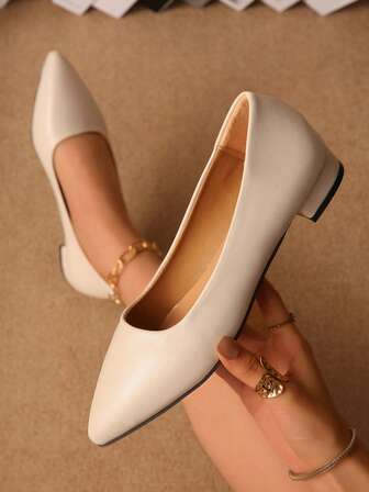 Sapatos baixos minimalistas de bico fino, cor sólida, para negócios/praia/viagem, para mulheres, para escritório, sapatilhas, balé, outono, todas as estações