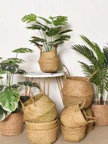 编织收纳篮折叠衣物洗衣篮草编柳条藤条收纳花盆沙滩野餐篮 - A - 查看 3