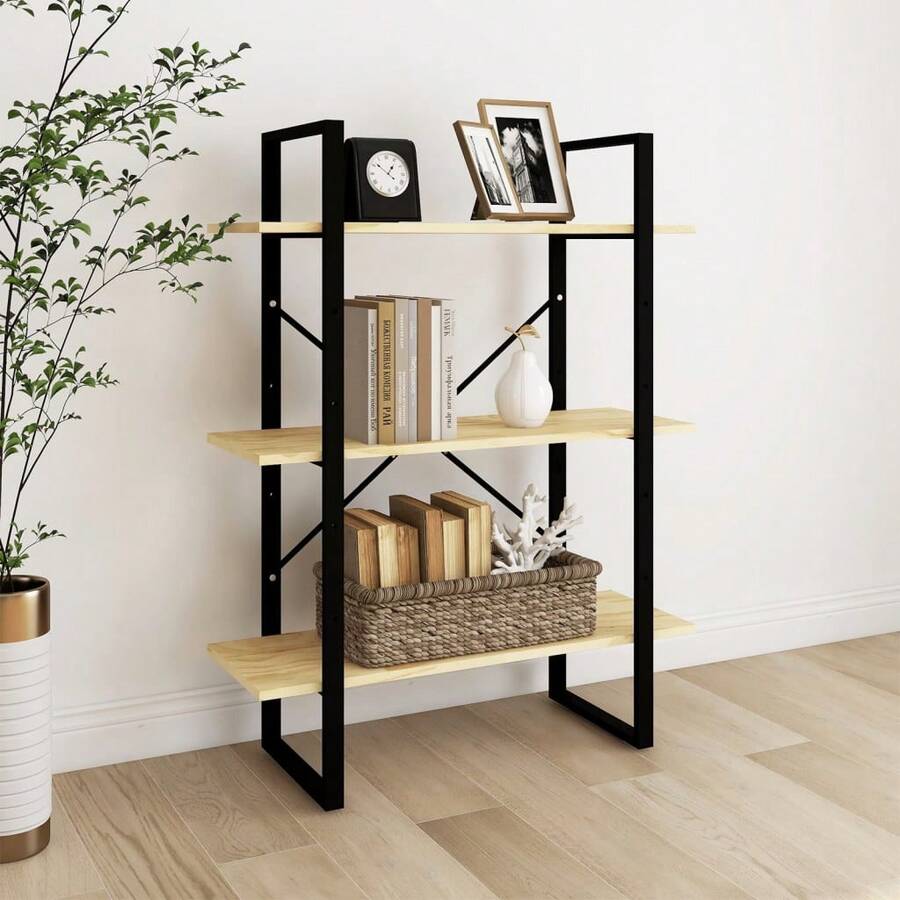 Librería Larryhot de 3 niveles 80x30x105 cm Madera maciza de pino, resistente y duradera, fácil de montar, estilo decorativo, adecuadA, Para guardar adornos, figuras, libros, pequeños objetos, etc. - Marrón - Ver 1
