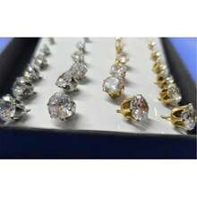 6对装不锈钢耳环套装，银色和14K镀金低过敏性耳环，女士不锈钢立方氧化锆防水防褪色耳环 - Stud earring set - 查看 3