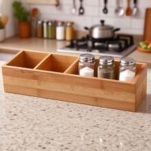 4 - Compartment Storage Box With Removable Dividers, Bamboo Material, Great For Desk Stationery Organization In Office - 原木色 - 查看 8