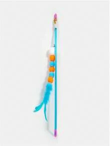 A Set Of Interactive Cat Toys Designed In The Shape Of Caterpillar, Paired With High Elasticity Nylon Rope, Colorful Acrylic Beads, And Blue Pink Dual Color Feathers. Made Of And Materials