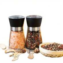 1pcManual Pepper Grinder - With Glass Body And Stainless Steel Ceramic Core - For Chili, Sea Salt, Seasonings - Electricity-Free - Kitchen And Dining Essentials