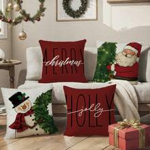 4pcs Christmas Theme Pillow Covers, Single-Sided Linen Pillow Shams, 45*45cm/18*18 Inches, 3 Size Options, Suitable For Living Room, Bedroom, Dining Room, Outdoor Sofa, Bed Decor, Creating A Festive Christmas Atmosphere. Home Decor Christmas Decorations Room Decor Pillow Case Pillow Cases Cushion Cover Cushion Covers