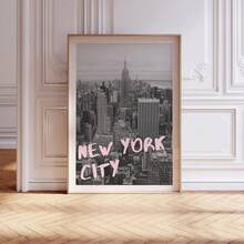 1pc Frameless New York City Wall Art, NYC Skyline Print Poster, Retro Pink Travel Themed Decor, Vintage Girly Aesthetic Wall Decor For Bedroom, Dorm, Apartment, Party Decoration And Gift Idea, Cityscape Posters, Room Decor Bedroom, Dorm Essentials College Room, Urban Home Decor, Travel Inspiration Print
