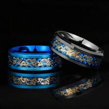 Anniversary Men Rings Fashion Stainless Steel Rings For Men Vintage Blue Dragon Animal Rings For Men/Women Jewelry Accessories - Blue - View 3