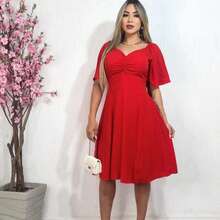 Elegance Flare Sleeve Romantic Dress - 紅色 - 查看 3