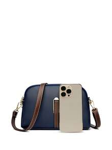Borsa a tracolla vintage con motivo a rilievo a litchi, borsa a spalla in pelle PU vintage, borsa e portafoglio versatili da donna - Blu - Visualizzare 4