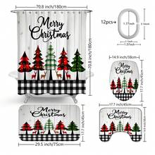1 pieza/4 piezas Juego de cortina de ducha multifuncional con árbol de Navidad feliz y renos, incluye 12 ganchos gratis, crea un ambiente festivo, alfombra de baño, alfombra en forma de U y alfombra redonda para el inodoro, adecuado para todas las escenas navideñas del baño