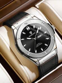 Đồng hồ nam cao cấp chạy bằng pin thạch anh, dây đeo bằng da thật, hiển thị ngày tự động chất lượng cao, chống nước và có dạ quang. - Một kích thước - Xem 12