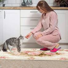 1pc Vintage Floral Machine Washable Area Rug/Door Mat/Kitchen Mat/Laundry Mat/Bath Mat, Rectangular, Polyester Faux Wool With TPR Backing, For Entryway, Bedroom, Living Room, Kitchen Floor Decor - Multicolor - View 4