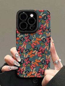 1pc Leather TPU Phone Case With Wrist Strap, Colorful Butterfly Pattern, Compatible With IPhone 11/12/13/14/12 Pro Max/13 Pro Max/14 Pro Max/15, 15 Pro, 15 Plus, 15 Pro Max/16, 16 Pro, 16 Plus, 16 Pro Max, S23 Ultra/S24 Ultra/S25 Ultra - Multicolor - View 2