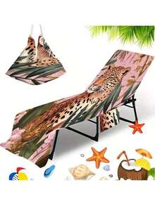 1pc Flamingo Animal Pattern Beach Chair Cover Towel Set - Modern Style Polyester Fabric Pool Lounge Chair Cover With Convenient Pocket - Lightweight Quick-Dry Towel Essential For Swimming, Camping, Picnicking